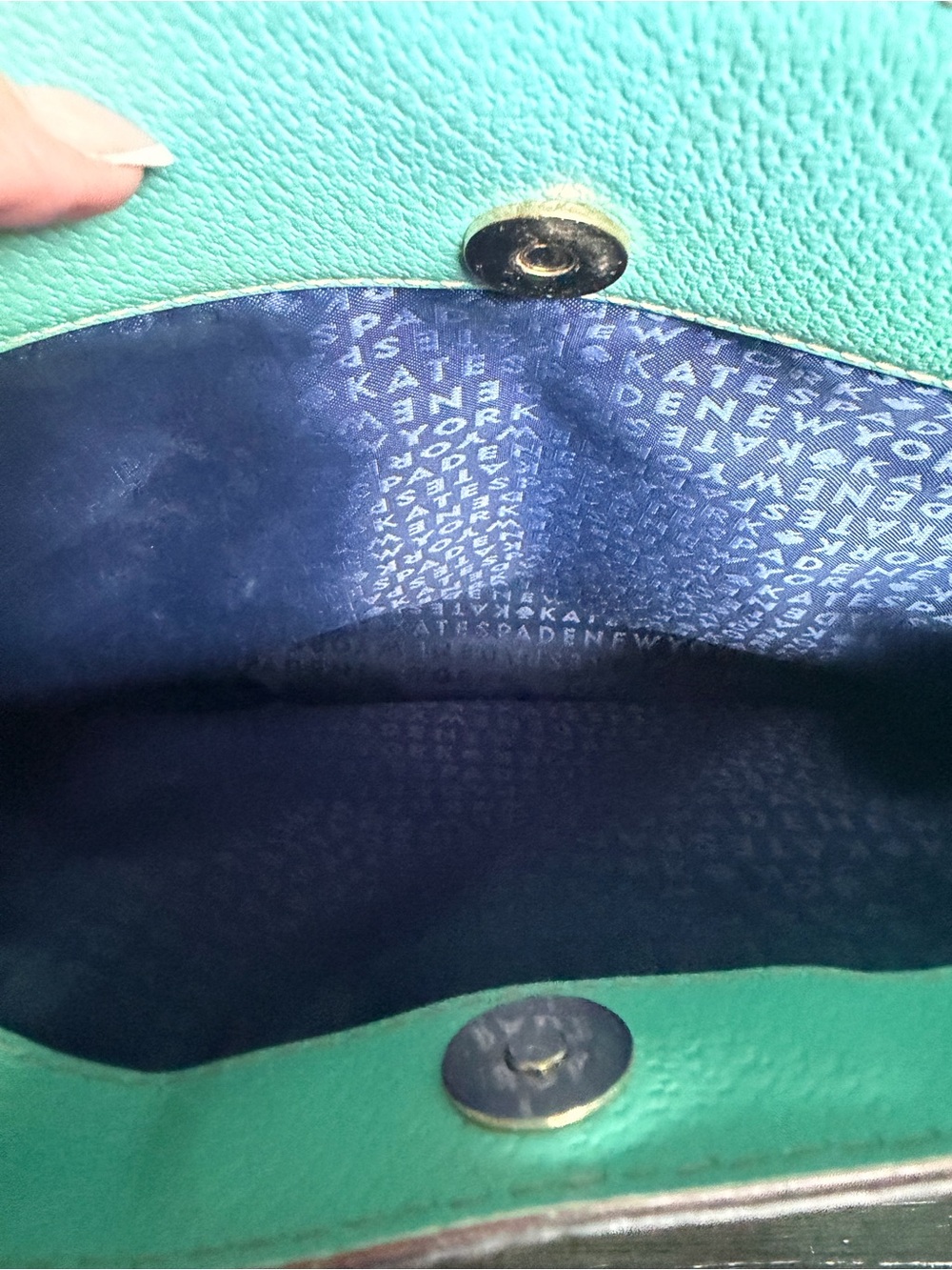 kate spade turquoise pebbled tote with gold-tone logo plate - Picture 9 of 9